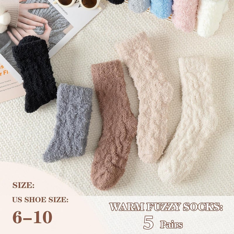 Premillow Fuzzy Socks for Women, Womens Winter Fluffy Socks 5 Pairs Ultra Soft Warm Fabric Sleeping Slipper Sock for Women - Image 2